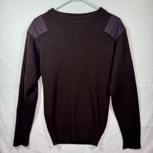 Green Tek Sweater Ribbed Knit Brown Military‎ Shoulder/Elbow Patches Sz Large